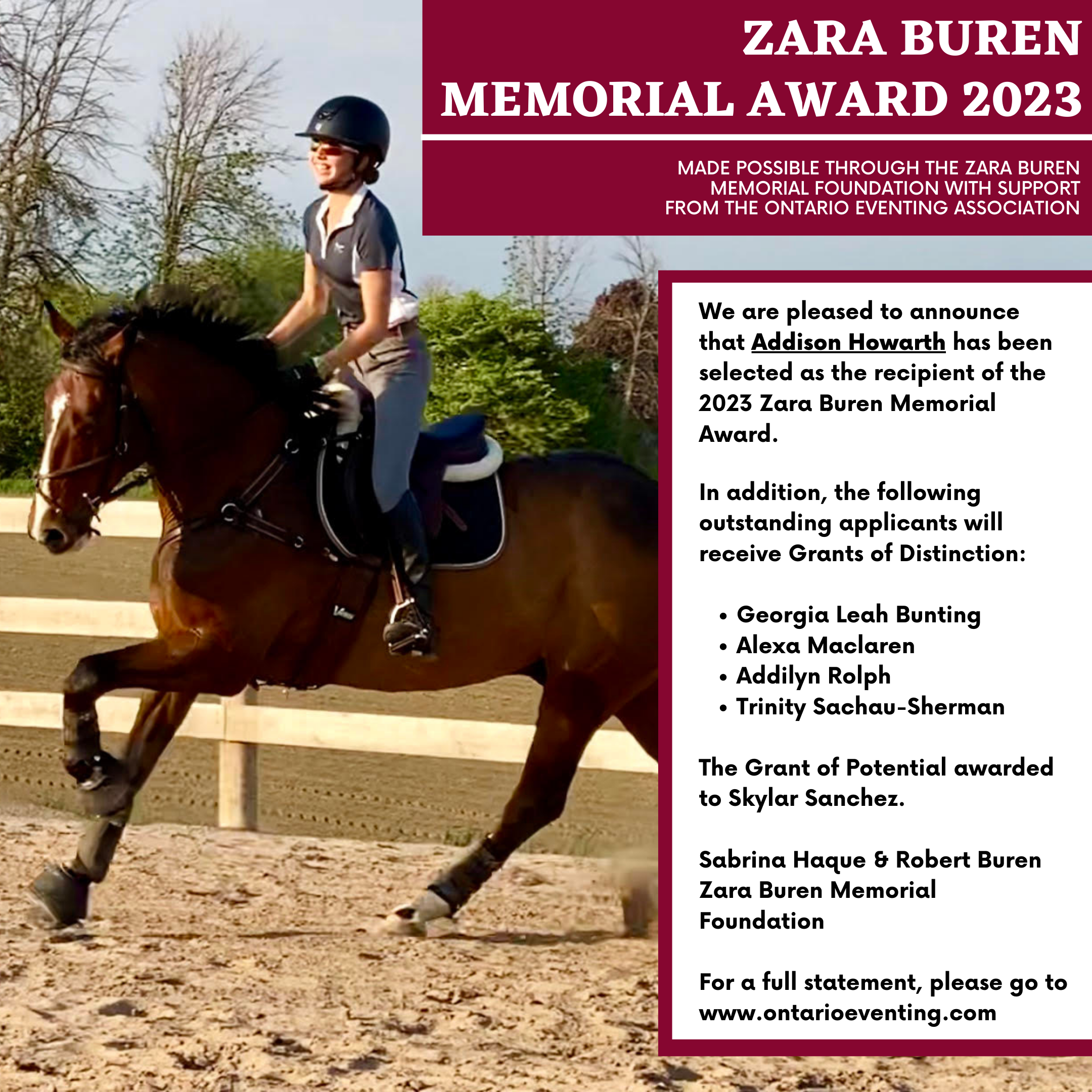 Zara Buren Memorial Award 2023 Recipient Addison Howath