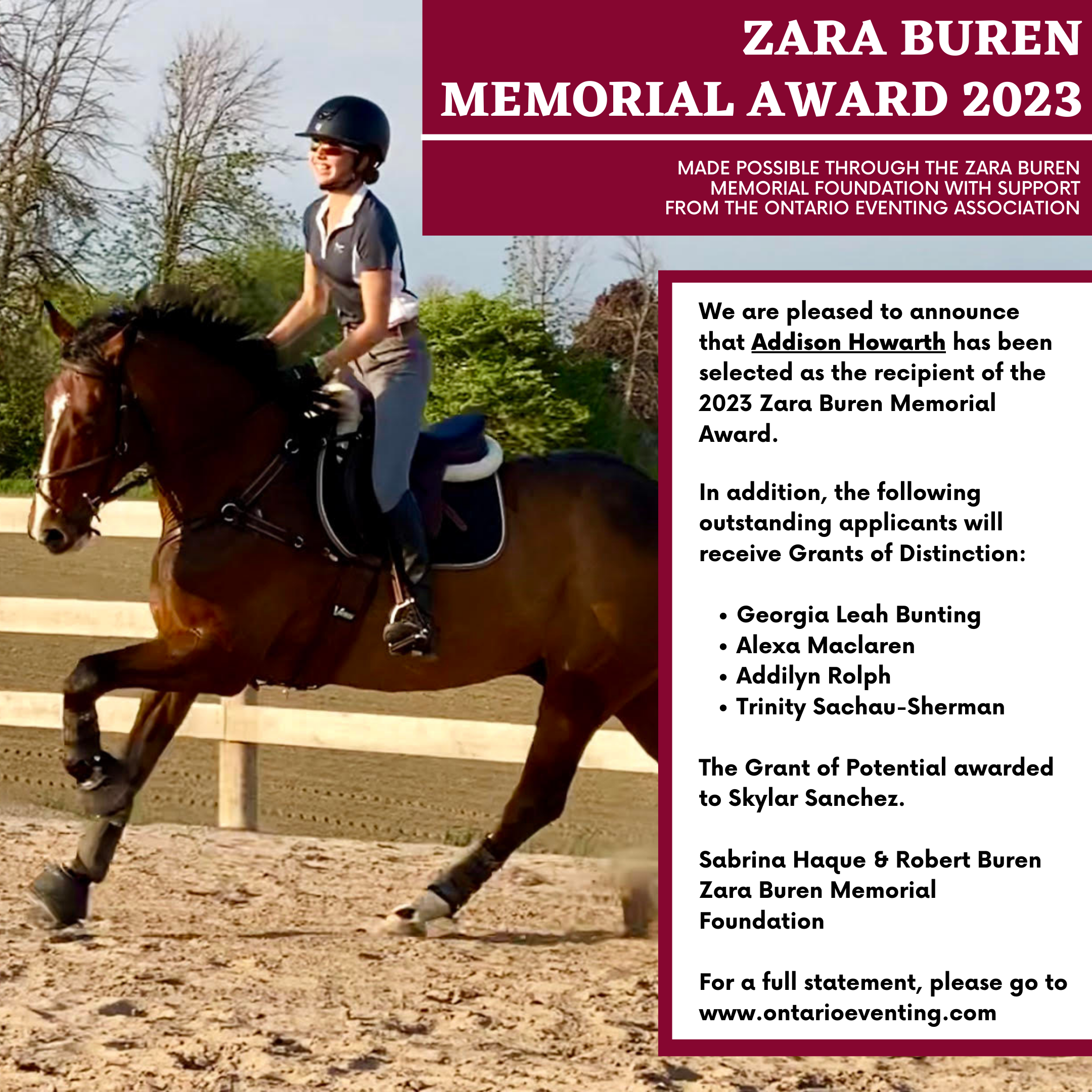 Zara Buren Memorial Award 2023 Recipient Addison Howarth