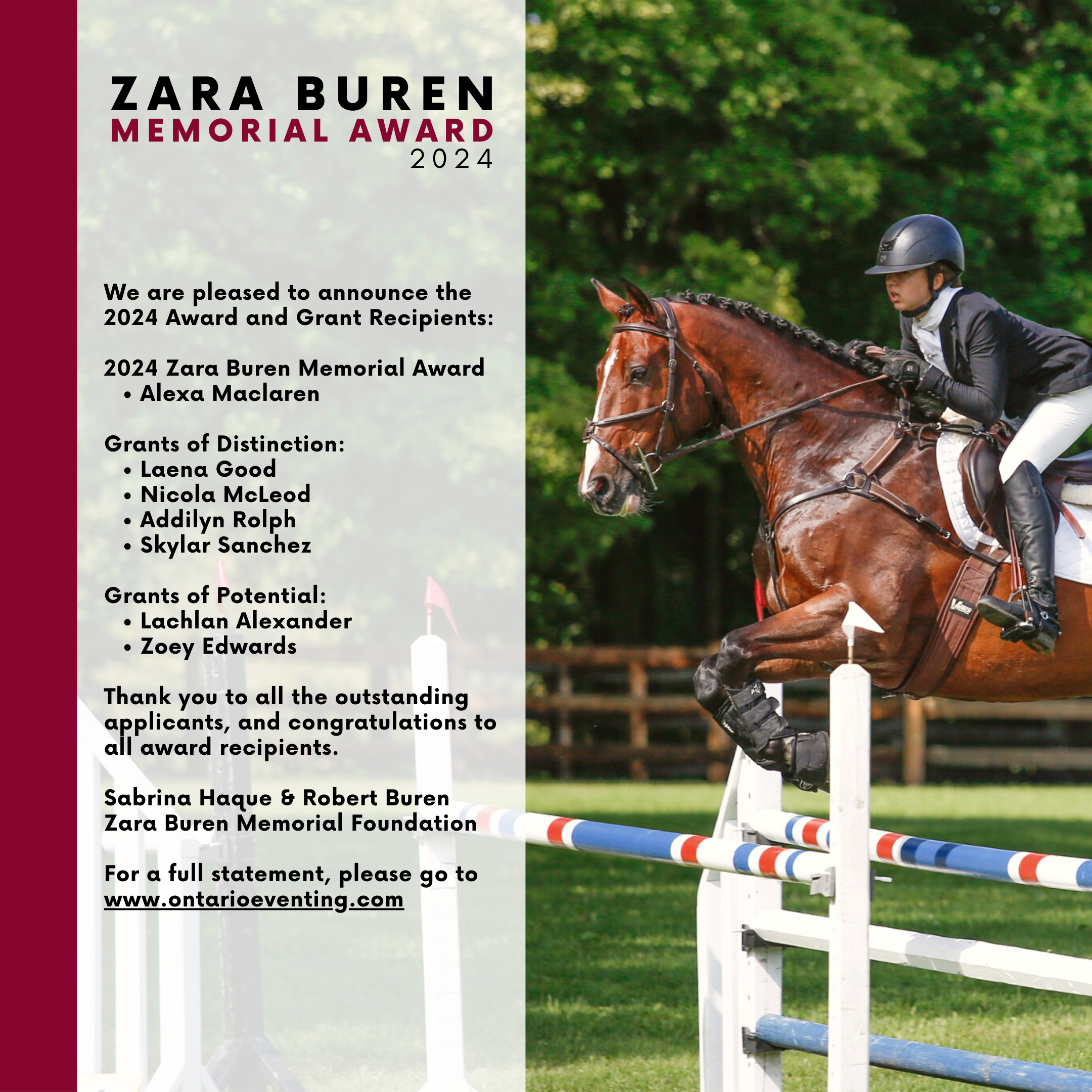 Zara Buren Memorial Award 2024 Recipient Alexa Maclaren
